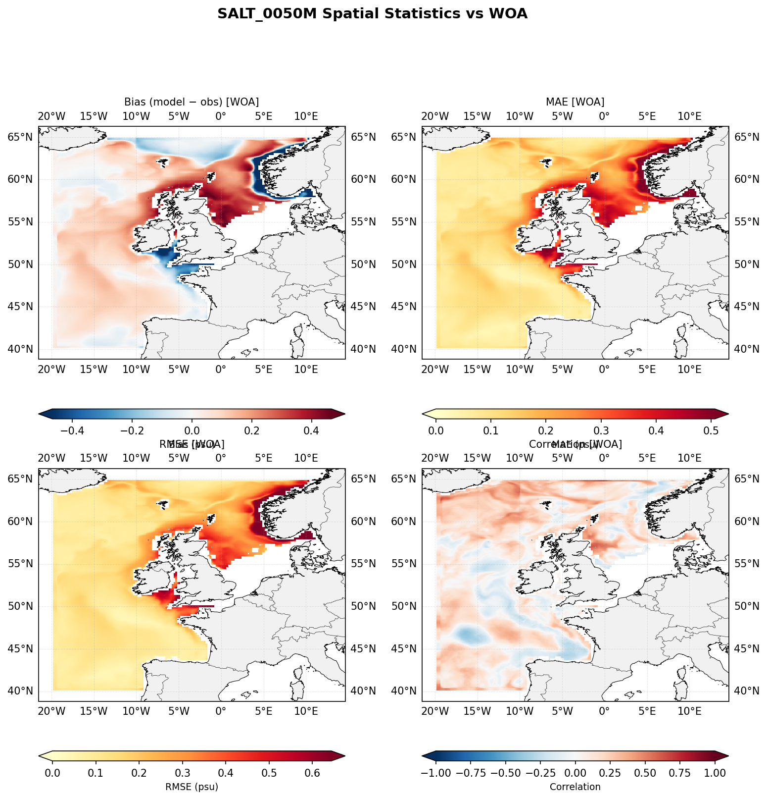 Salinity at 50 m depth — spatial distribution of statistics
