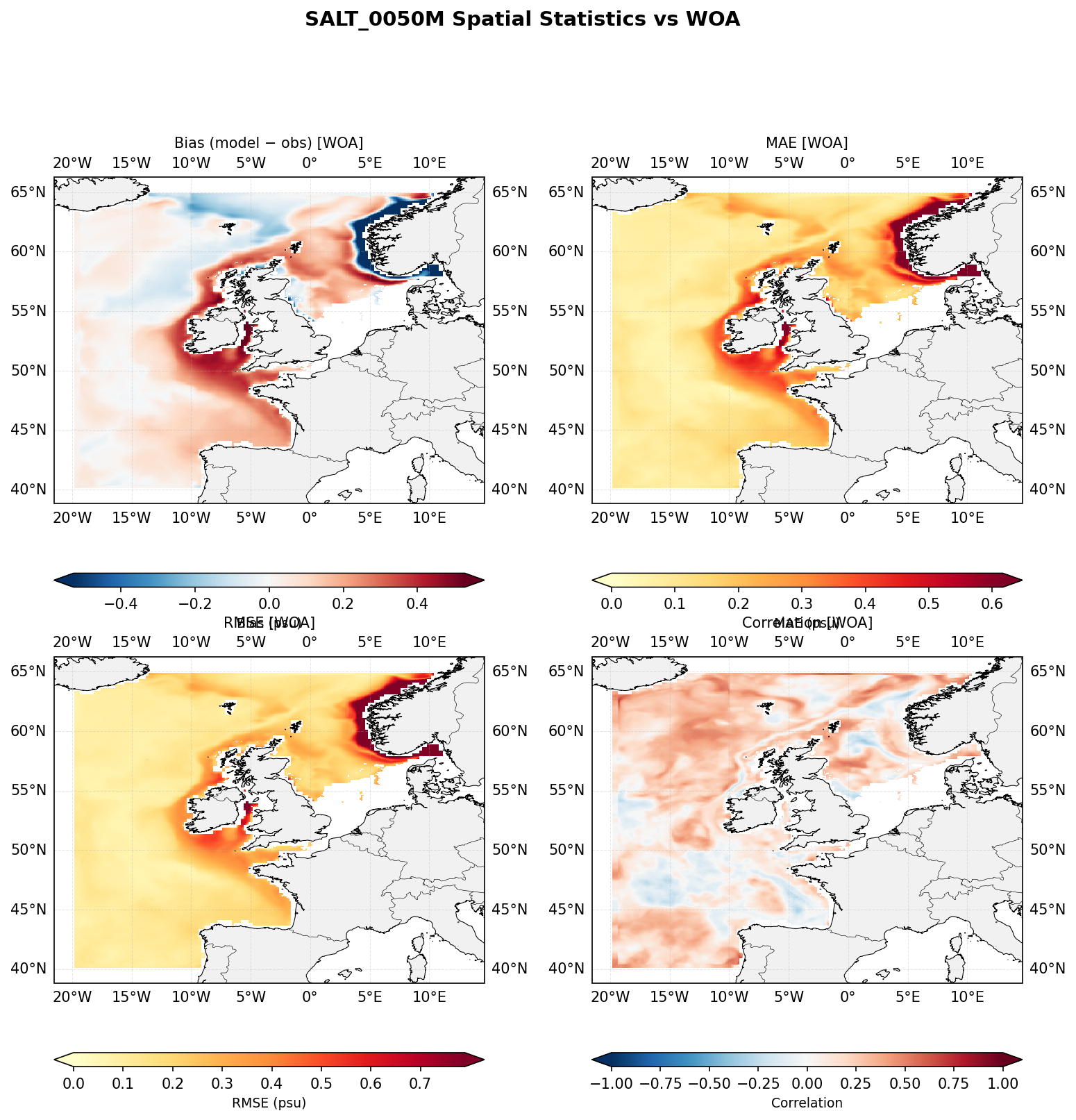 Salinity at 50 m depth — spatial distribution of statistics
