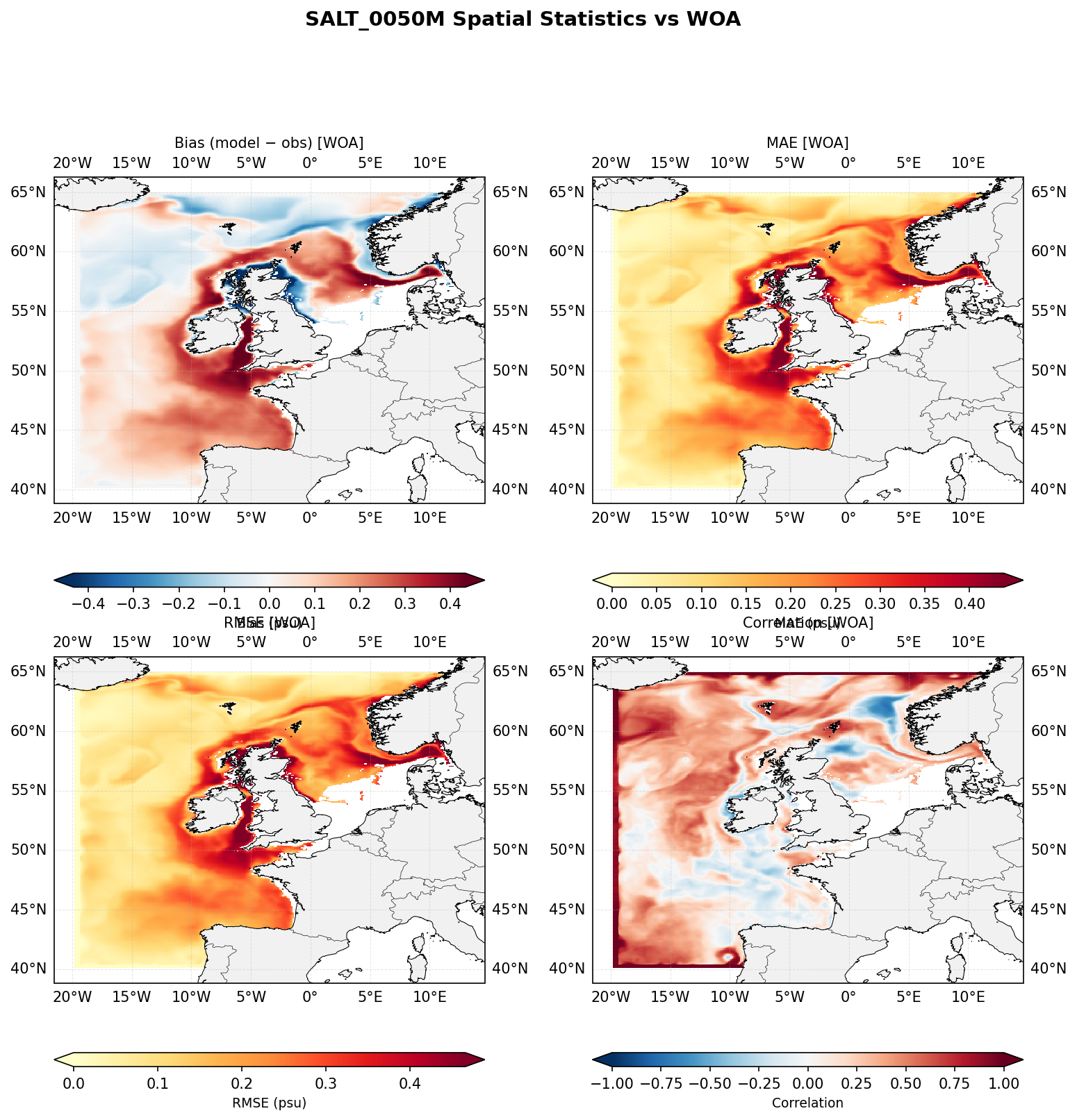 Salinity at 50 m depth — spatial distribution of statistics