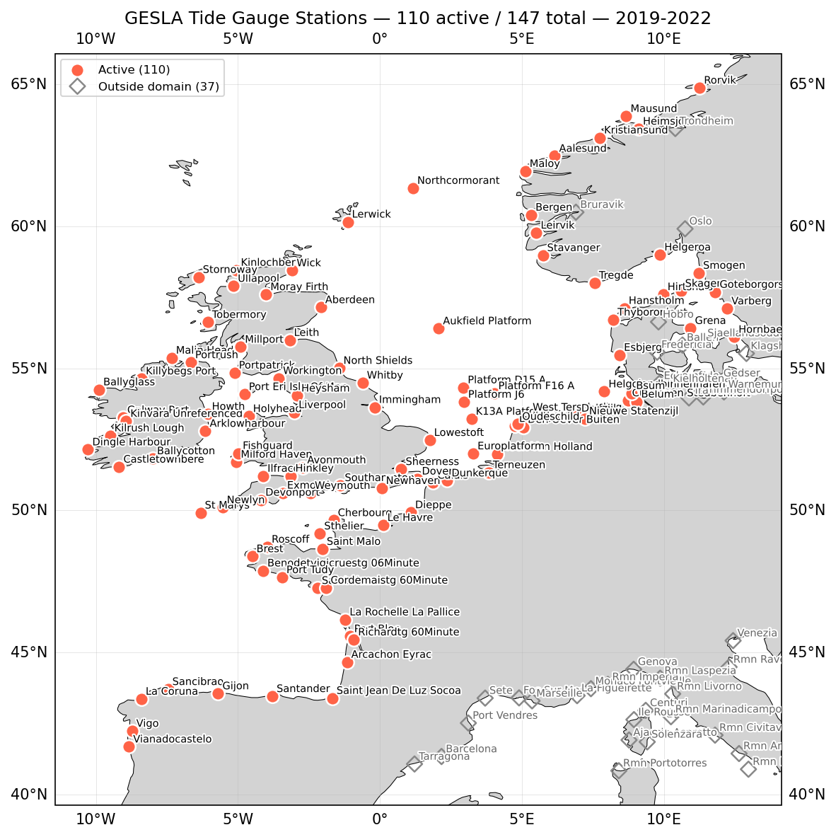 GESLA tide gauge station locations
