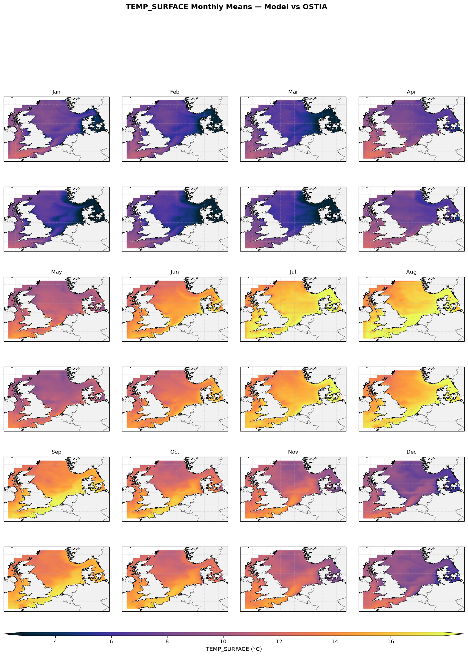 Temperature (surface) — OSTIA monthly maps