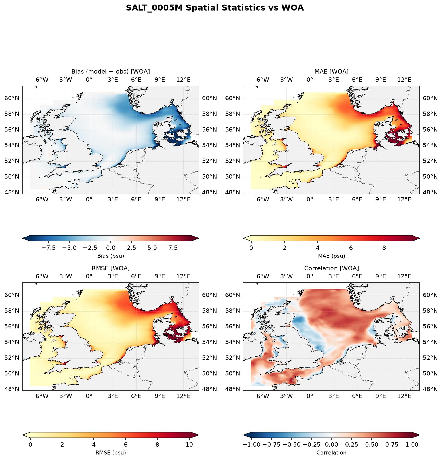 Salinity at 5 m depth — spatial distribution of statistics