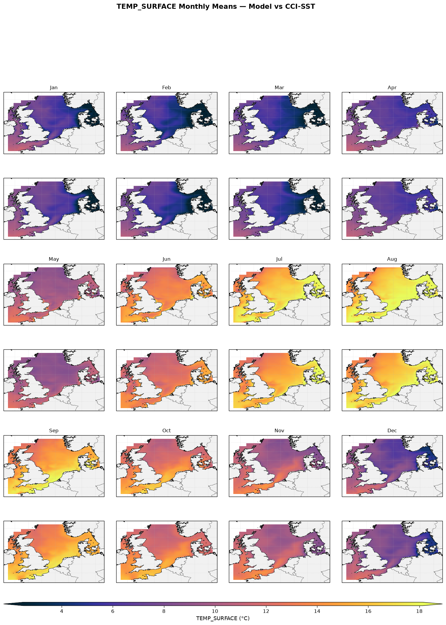 Temperature (surface) — CCI-SST monthly maps