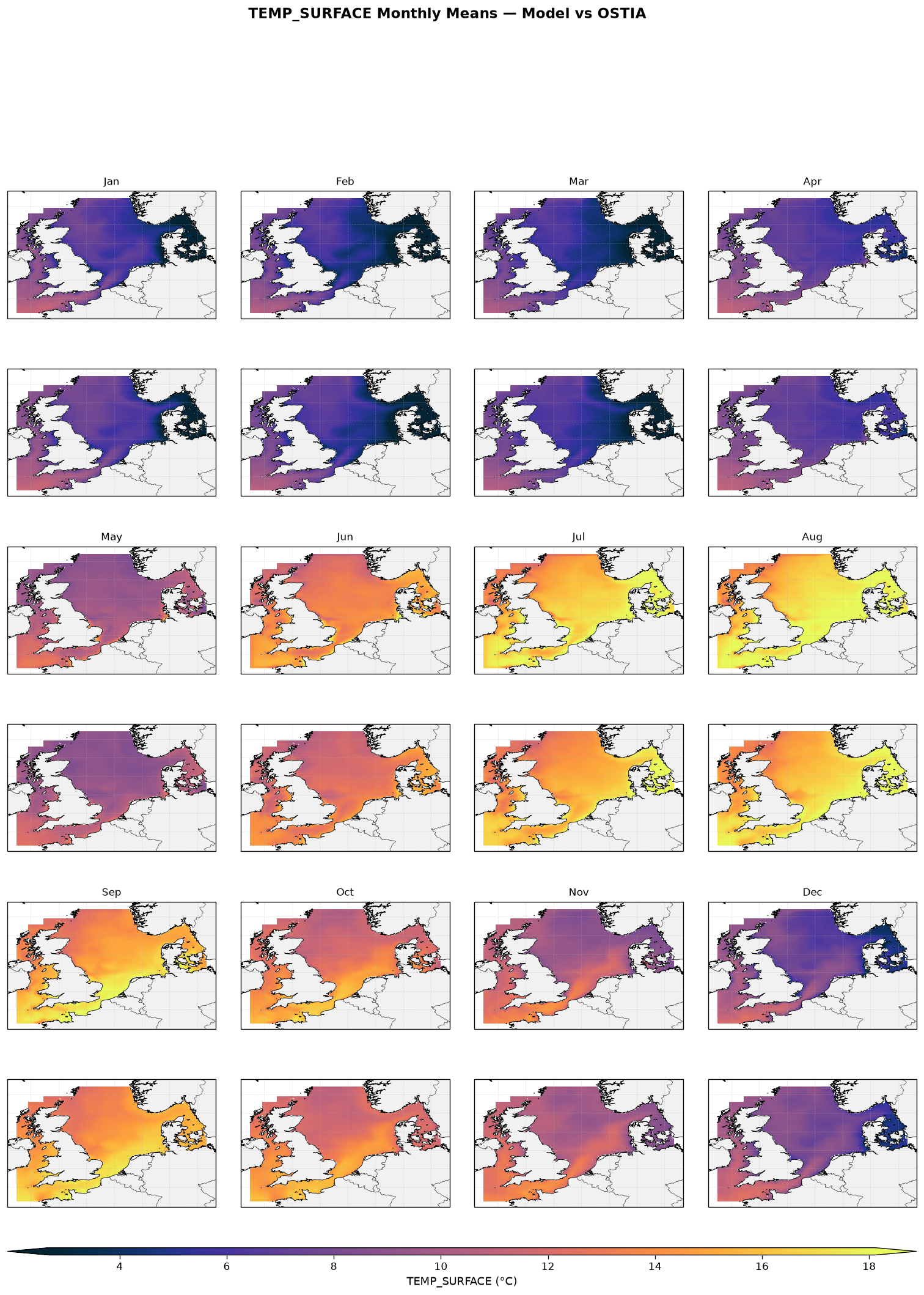Temperature (surface) — OSTIA monthly maps